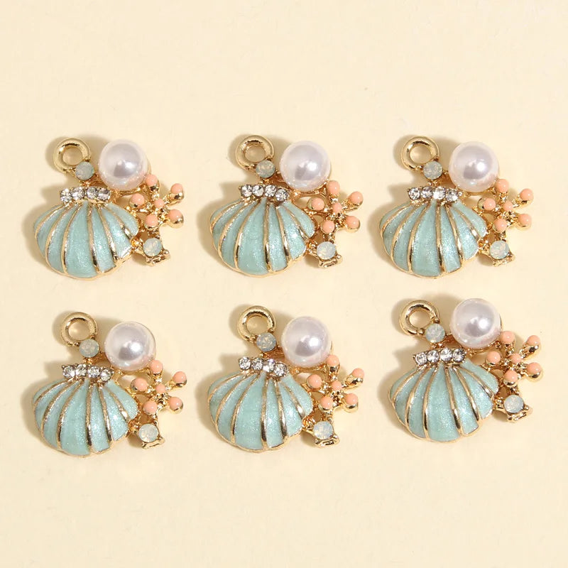 Lovely Enamel Shell Starfish Pearl Flower Charms