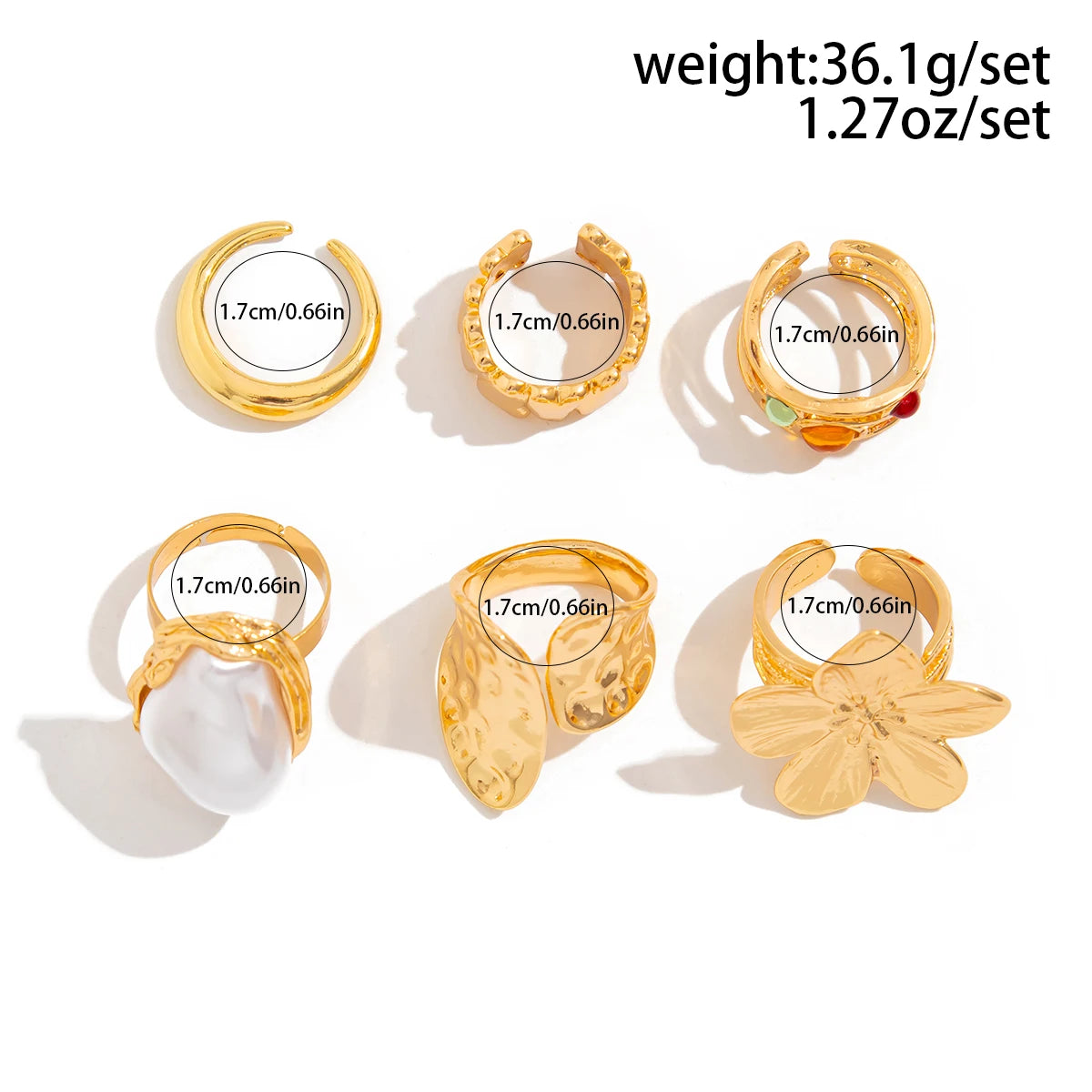 Set of 6 Open Fashion Rings in Choice of Gold or Silver tone
