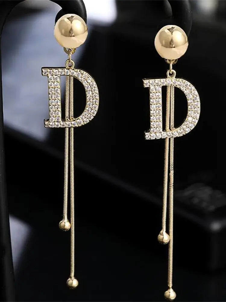 Faux "Designer" Long Simple Elegant Earrings - Letter D only