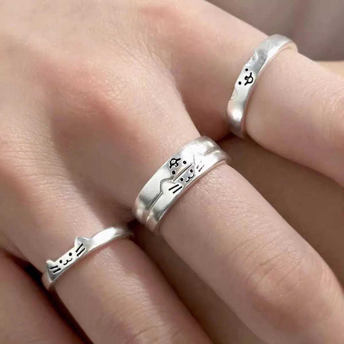 2pcs Cute Cat Dog Animal Couple Ring