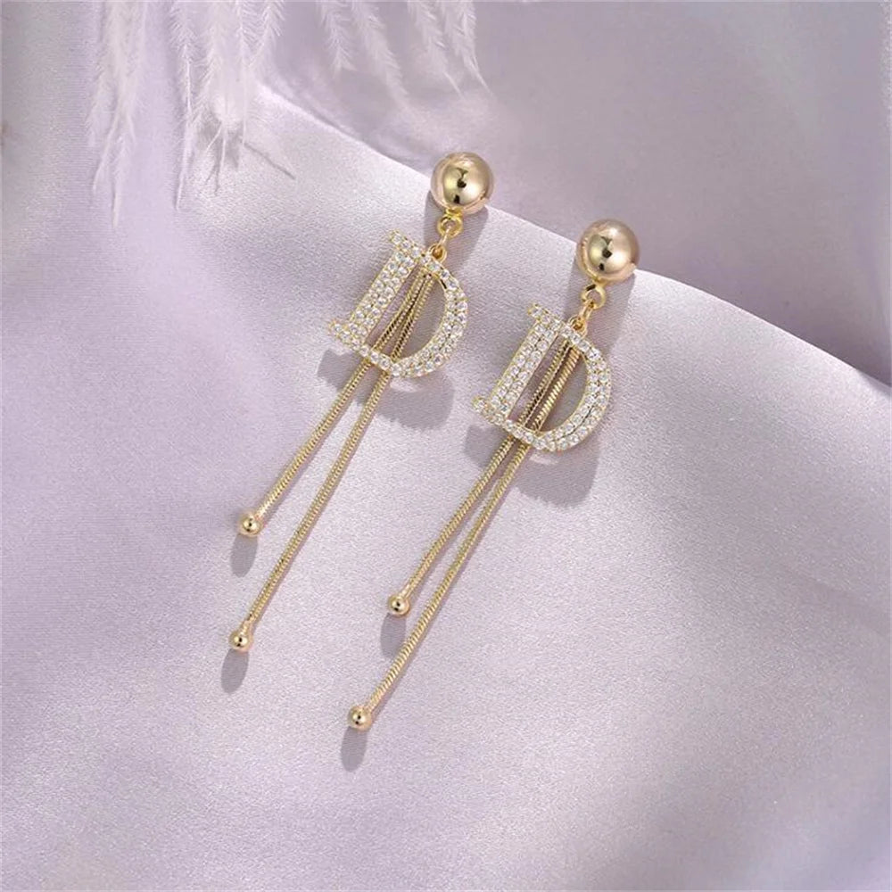 Faux "Designer" Long Simple Elegant Earrings - Letter D only