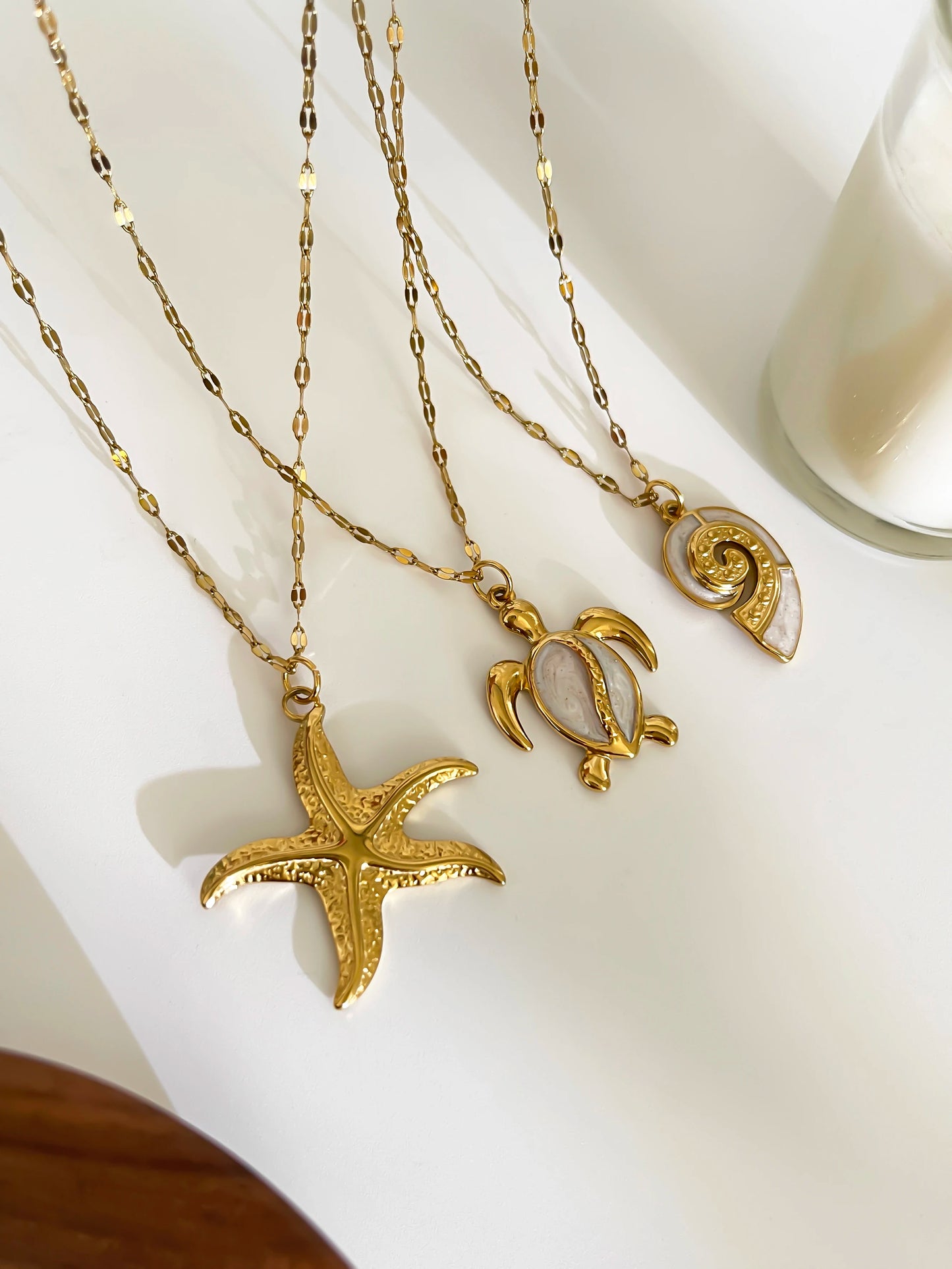 Choice of Elegant Fashion White Enamel Turtle, Conch, or 18K Gold Plated Big Starfish Pendant