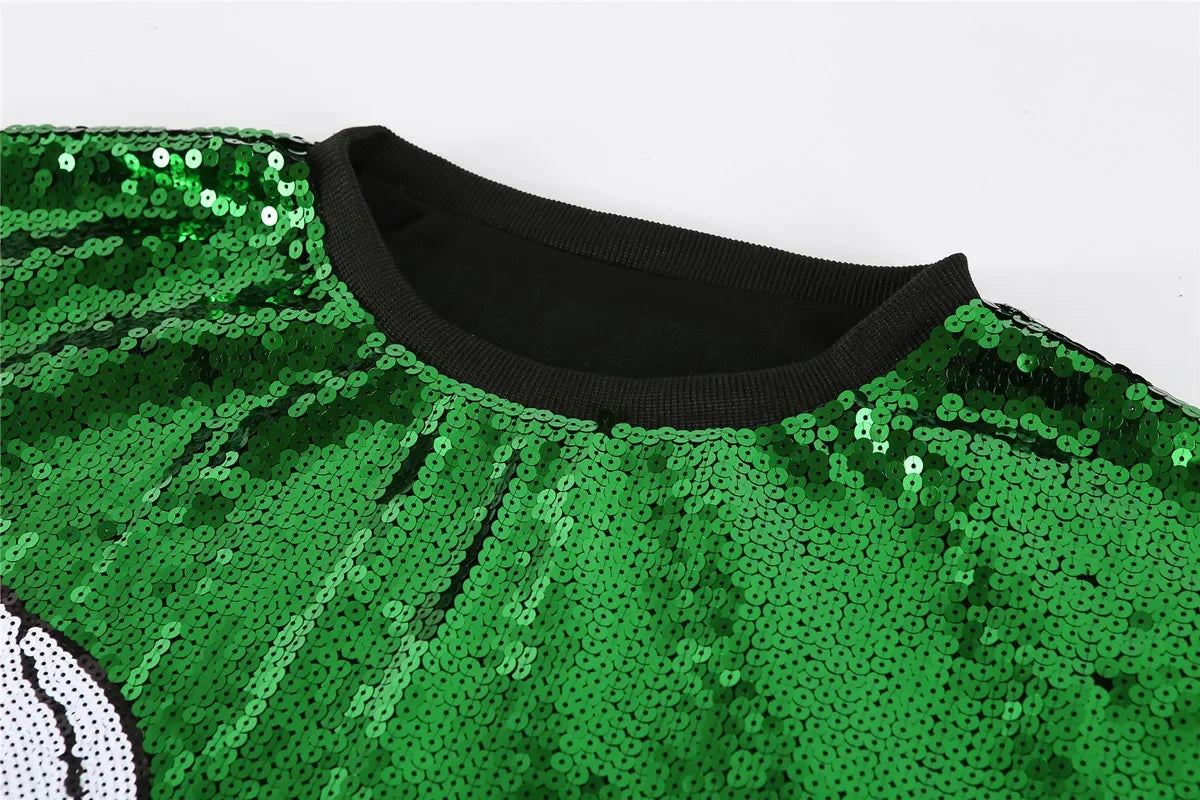 Eagles Streetwear Sequined Short Sleeve T-Shirt Round Neck Hip Hop Fashion Tops