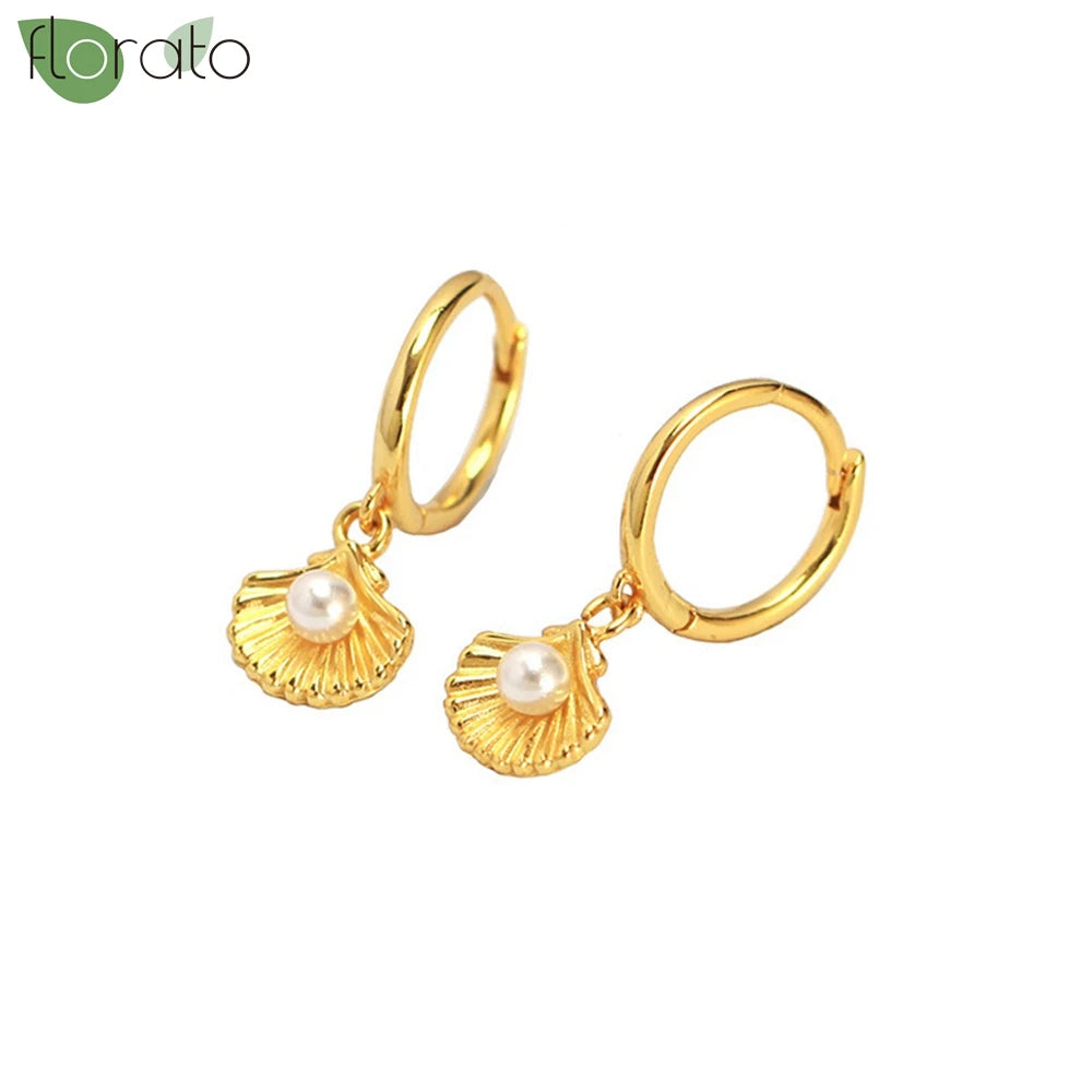 Cute Shell Drop Hoop Earrings