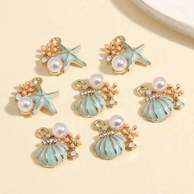 Lovely Enamel Shell Starfish Pearl Flower Charms