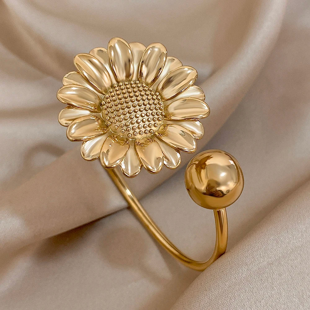 Stainless Steel Double Flower or Coastal Cuff Bracelet Bangle for Women