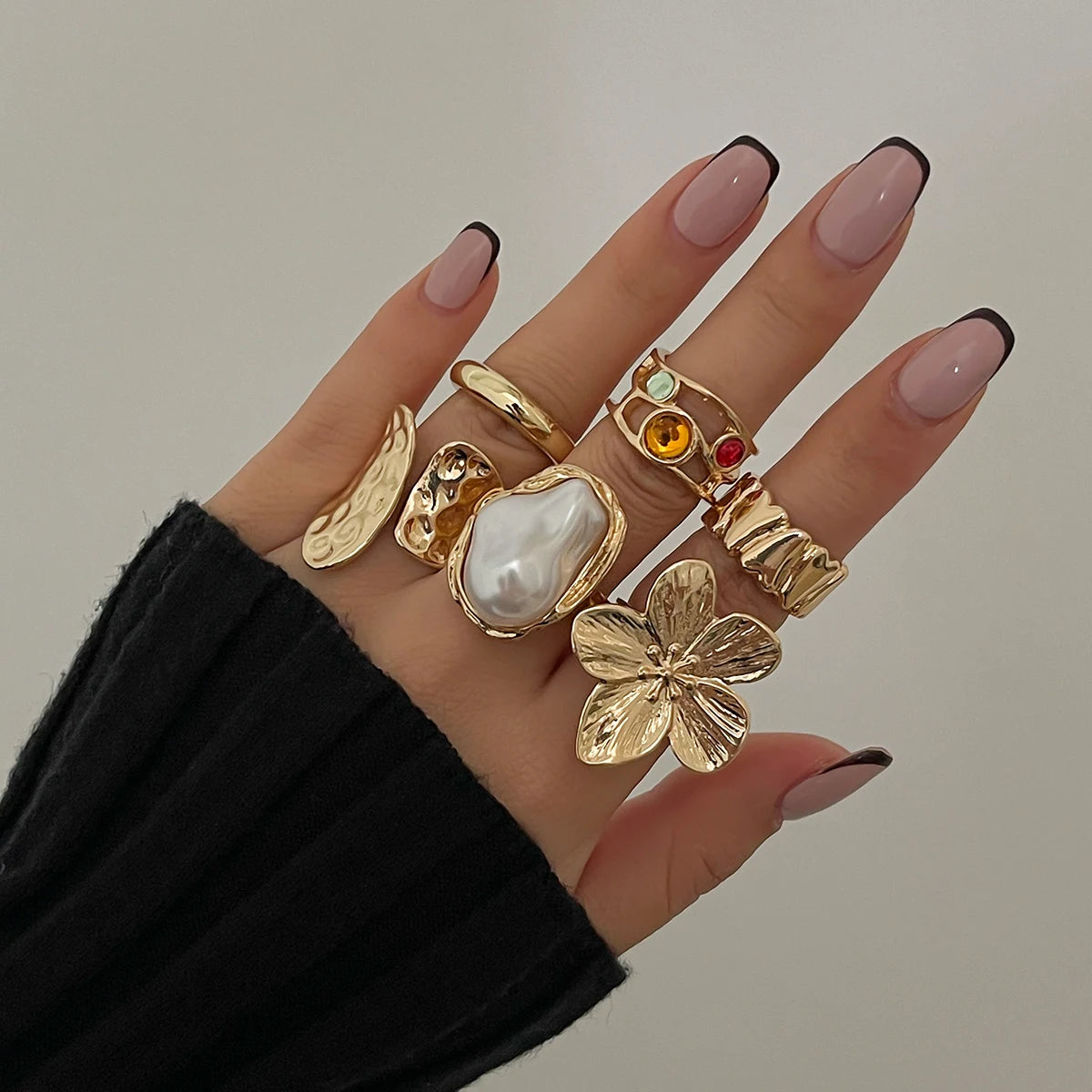 Set of 6 Open Fashion Rings in Choice of Gold or Silver tone