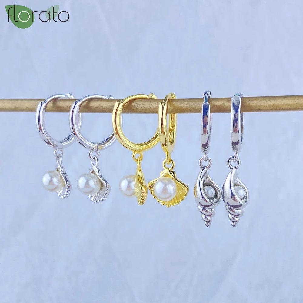 Cute Shell Drop Hoop Earrings