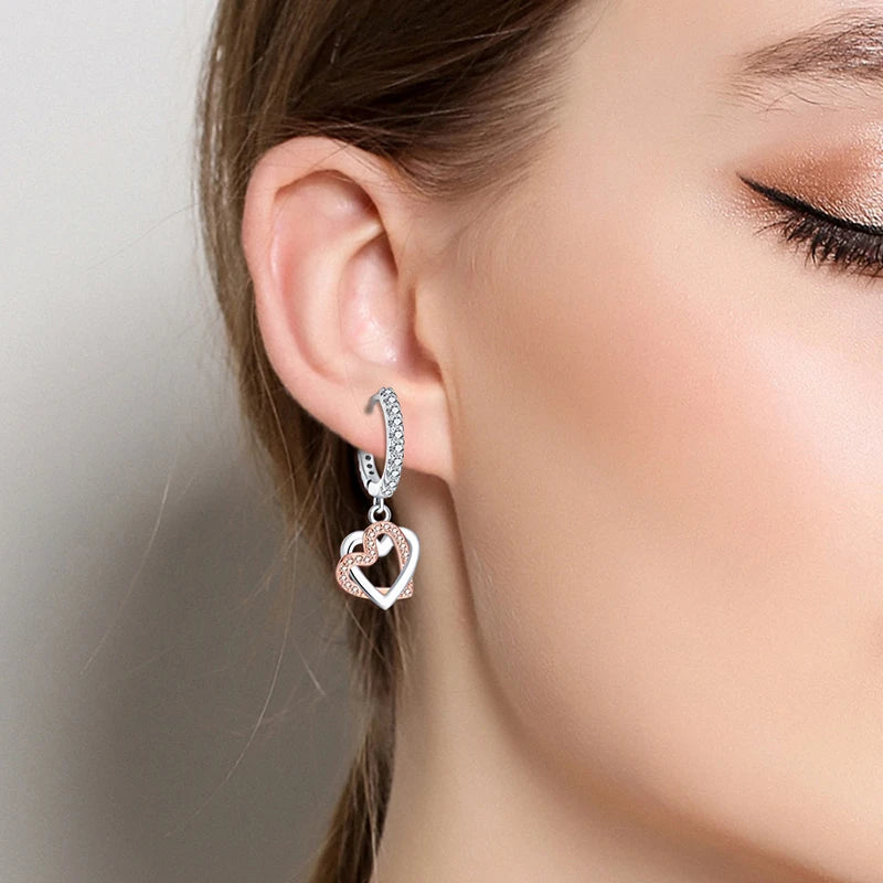 Stamped Silver Hoop Drop Fashion Pierced Earrings