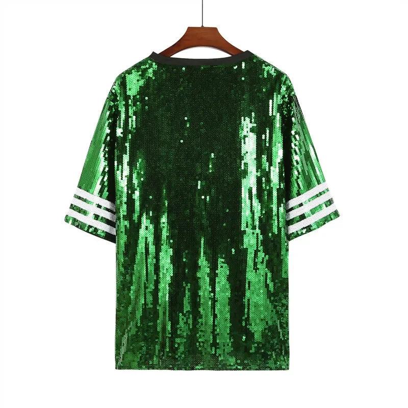 Eagles Streetwear Sequined Short Sleeve T-Shirt Round Neck Hip Hop Fashion Tops