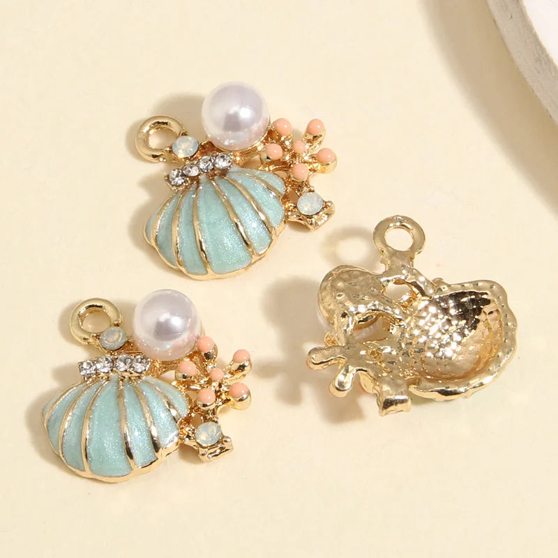 Lovely Enamel Shell Starfish Pearl Flower Charms