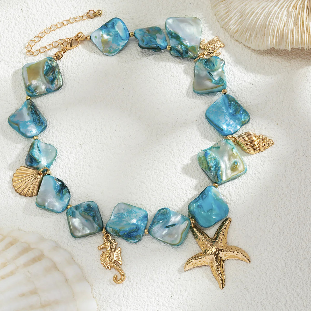 Boho Sea Turtle Sea Conch Sea Star Pendant Necklace