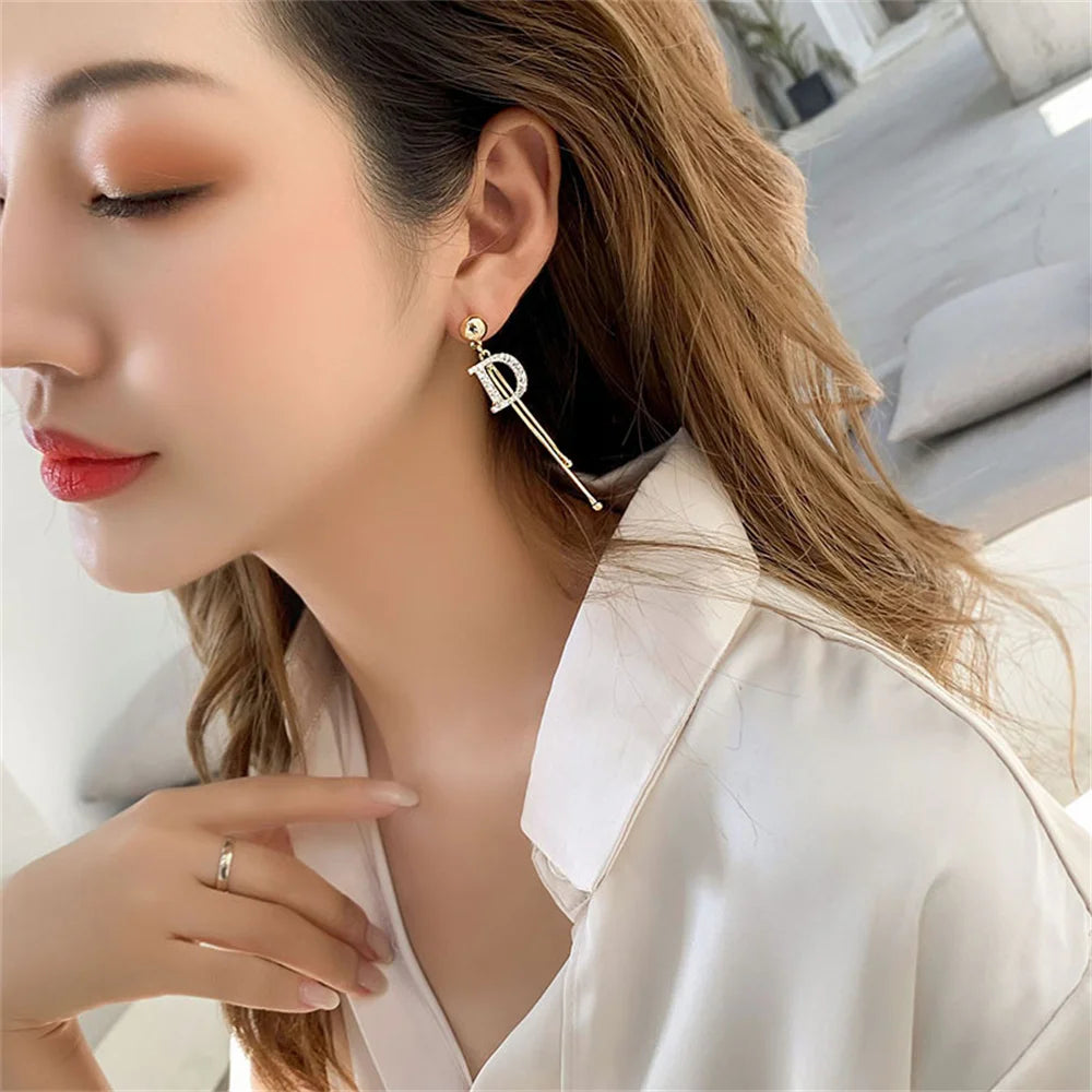 Faux "Designer" Long Simple Elegant Earrings - Letter D only