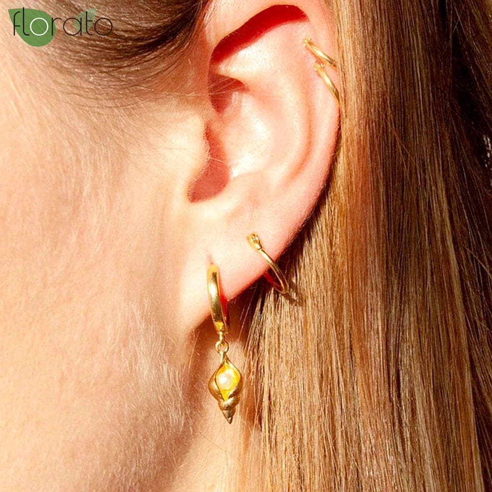 Cute Shell Drop Hoop Earrings