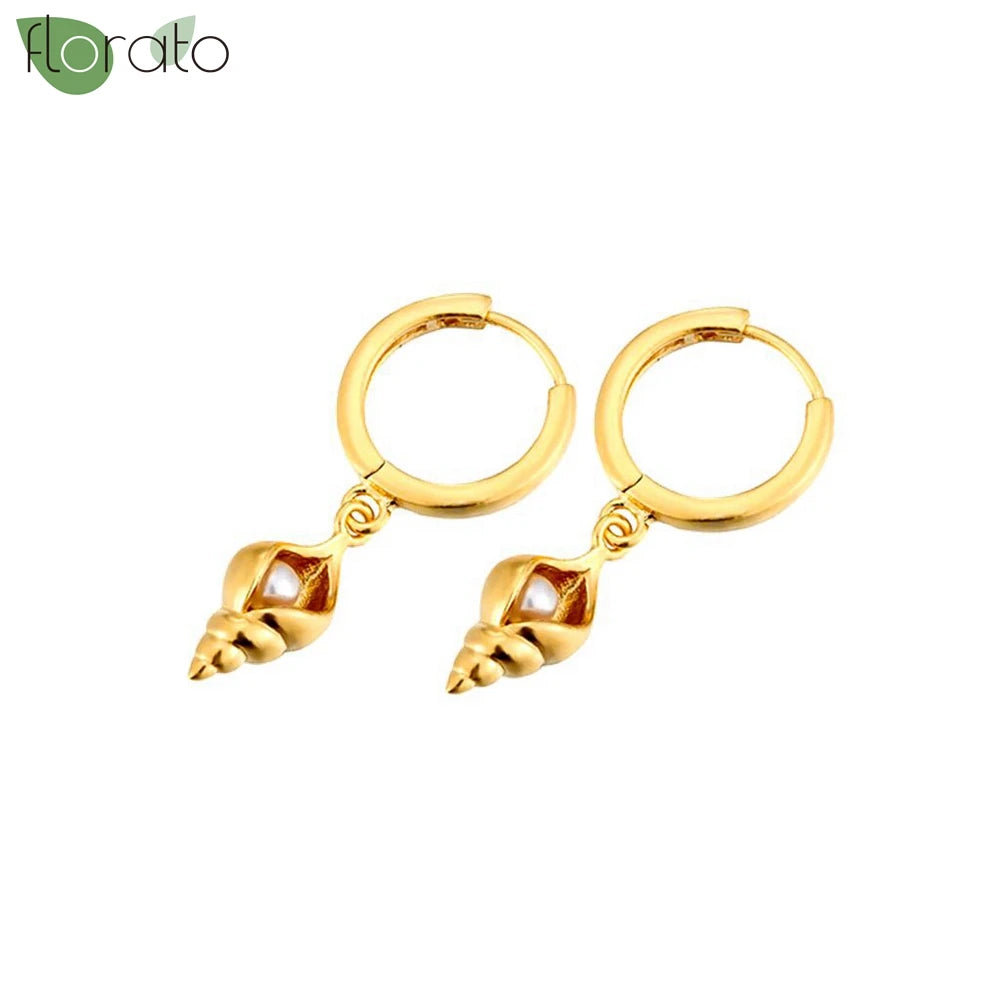 Cute Shell Drop Hoop Earrings