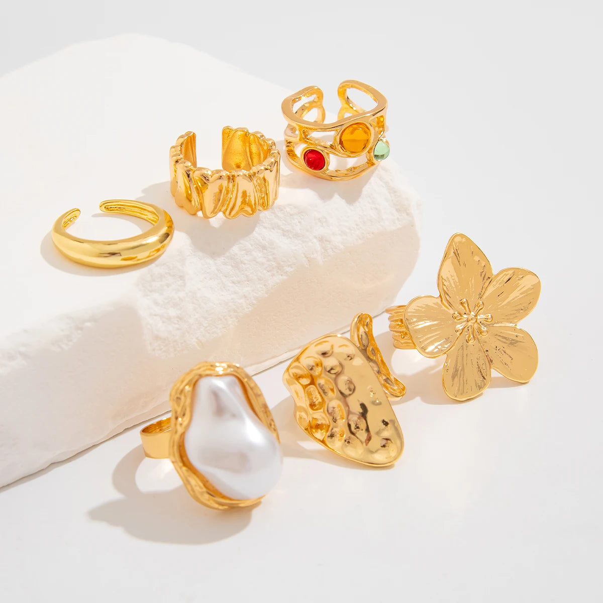 Set of 6 Open Fashion Rings in Choice of Gold or Silver tone