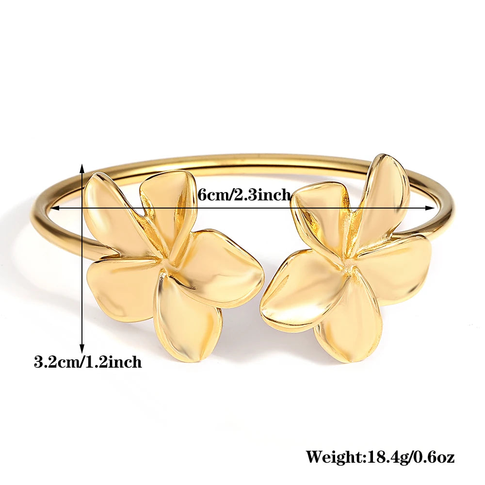 Stainless Steel Double Flower or Coastal Cuff Bracelet Bangle for Women