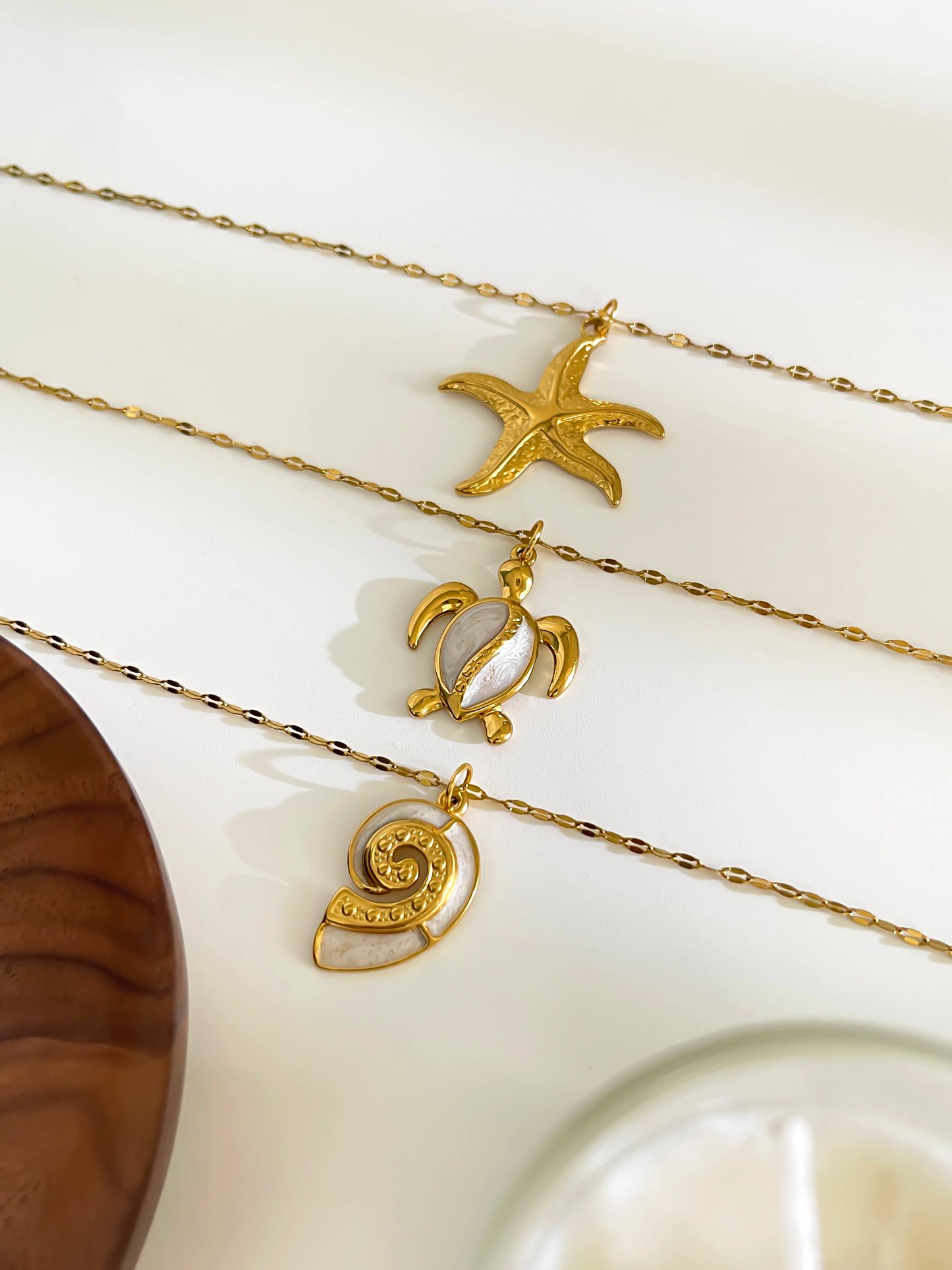 Choice of Elegant Fashion White Enamel Turtle, Conch, or 18K Gold Plated Big Starfish Pendant