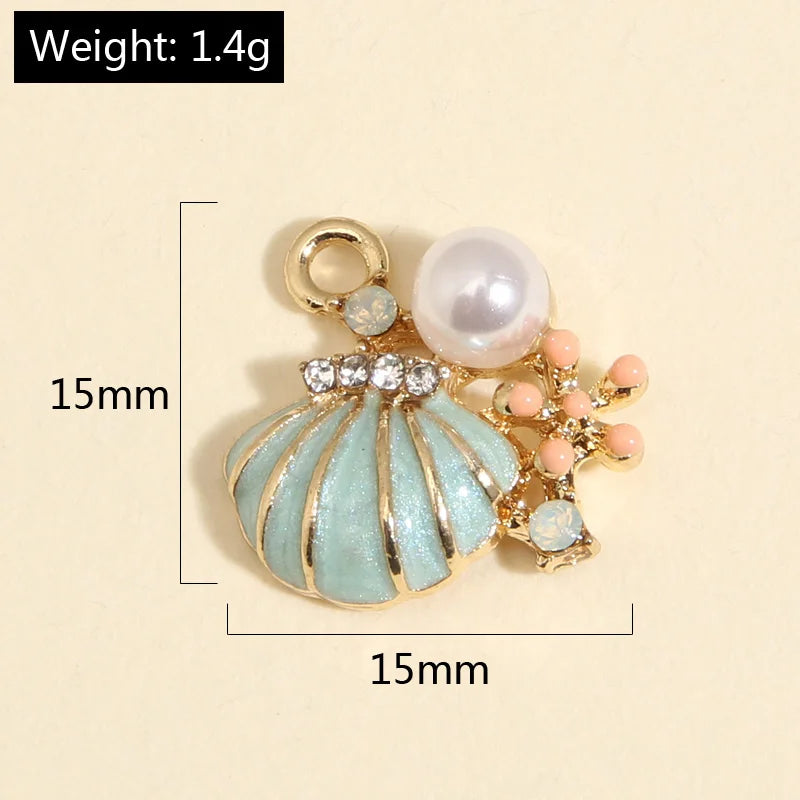 Lovely Enamel Shell Starfish Pearl Flower Charms
