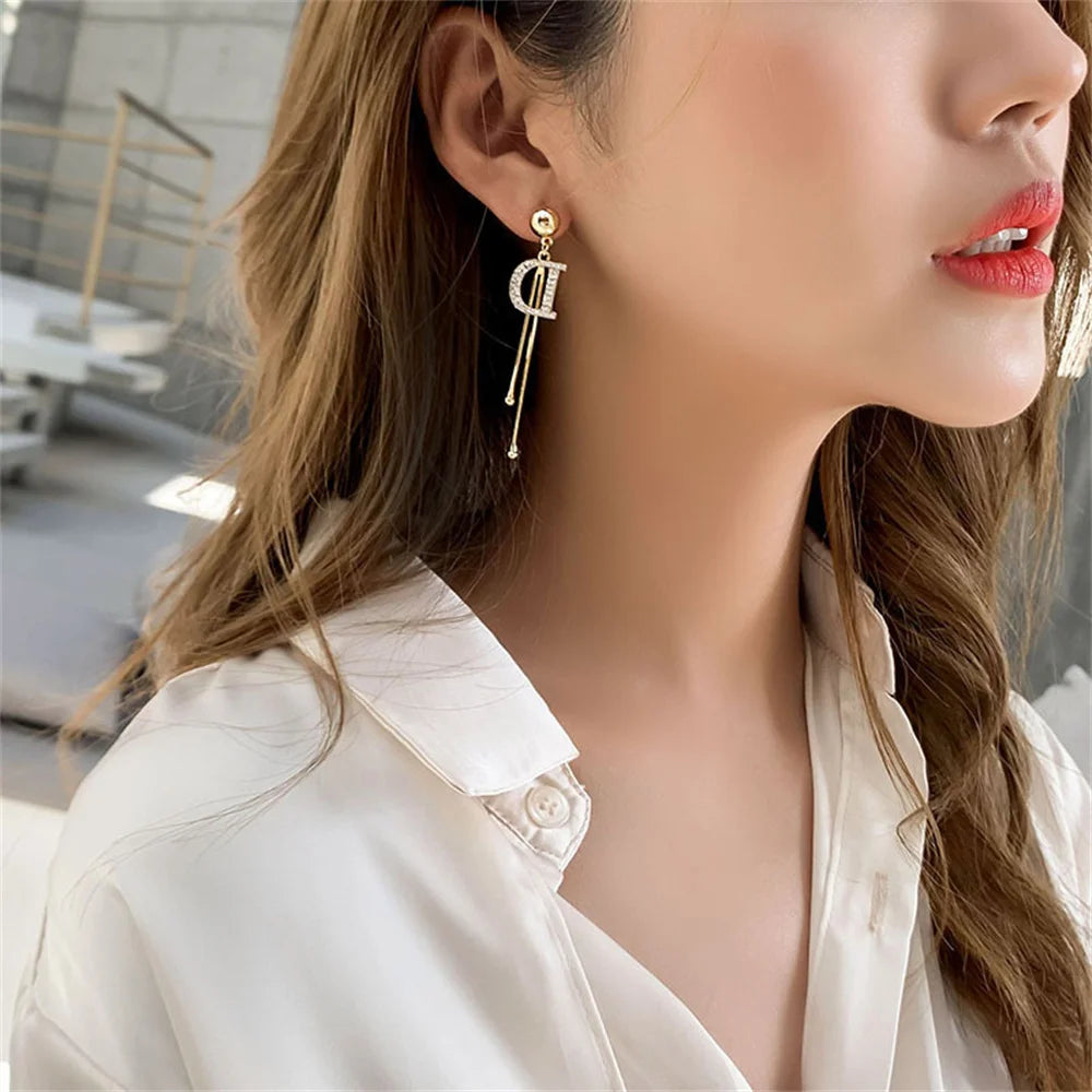 Faux "Designer" Long Simple Elegant Earrings - Letter D only