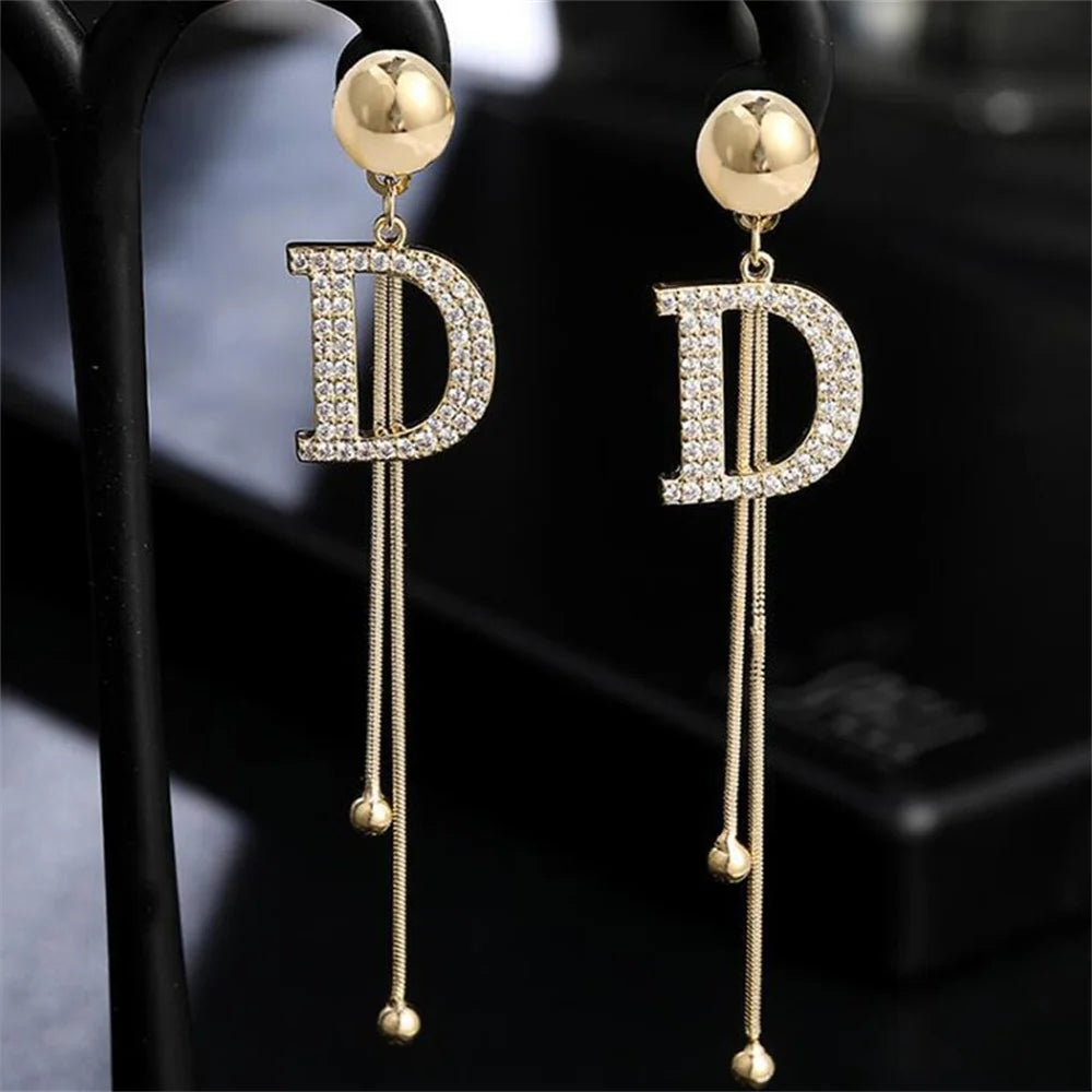 Faux "Designer" Long Simple Elegant Earrings - Letter D only