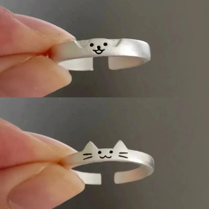 2pcs Cute Cat Dog Animal Couple Ring