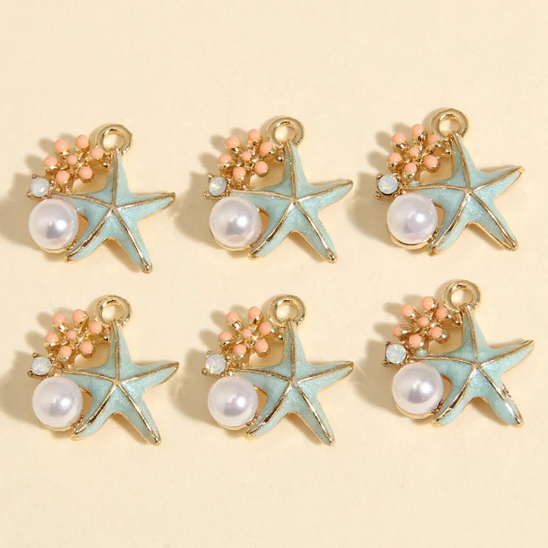 Lovely Enamel Shell Starfish Pearl Flower Charms