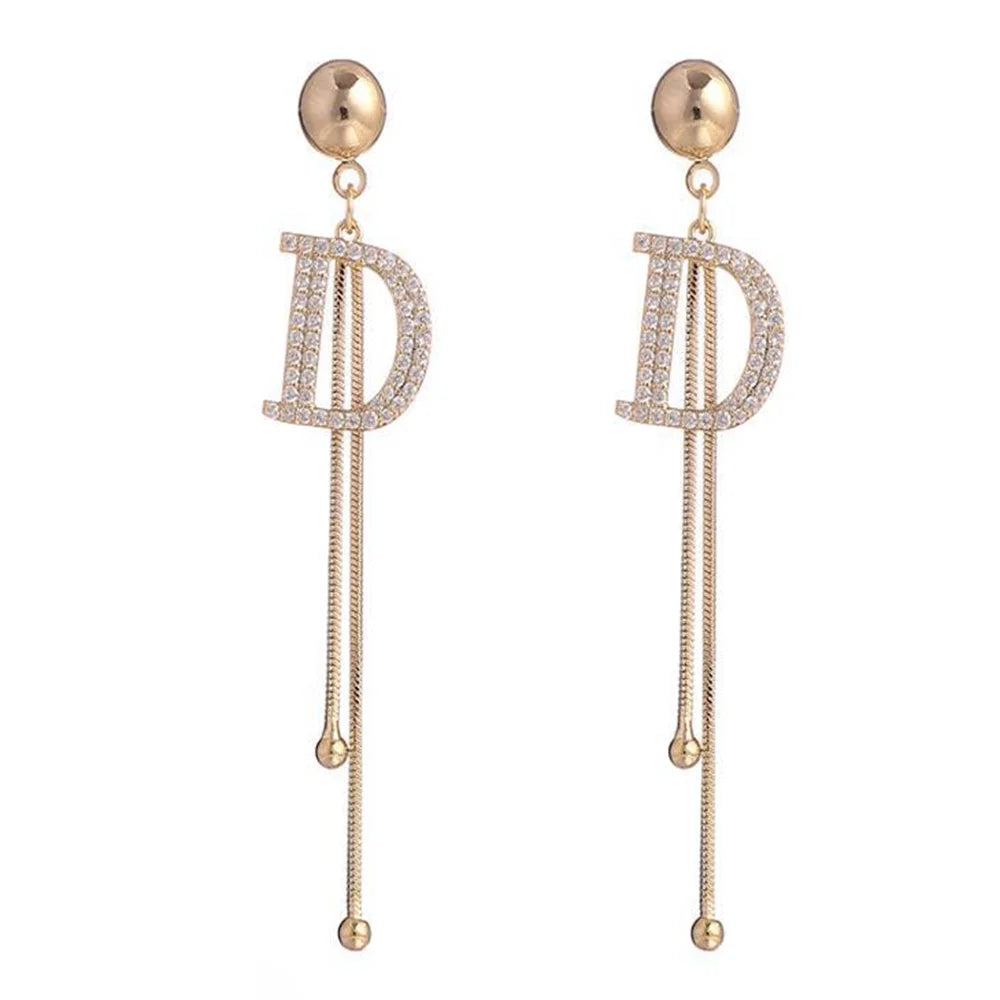 Faux "Designer" Long Simple Elegant Earrings - Letter D only