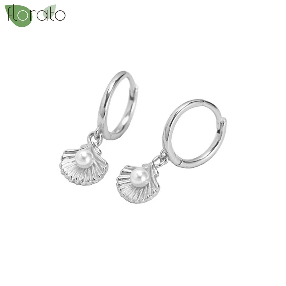 Cute Shell Drop Hoop Earrings