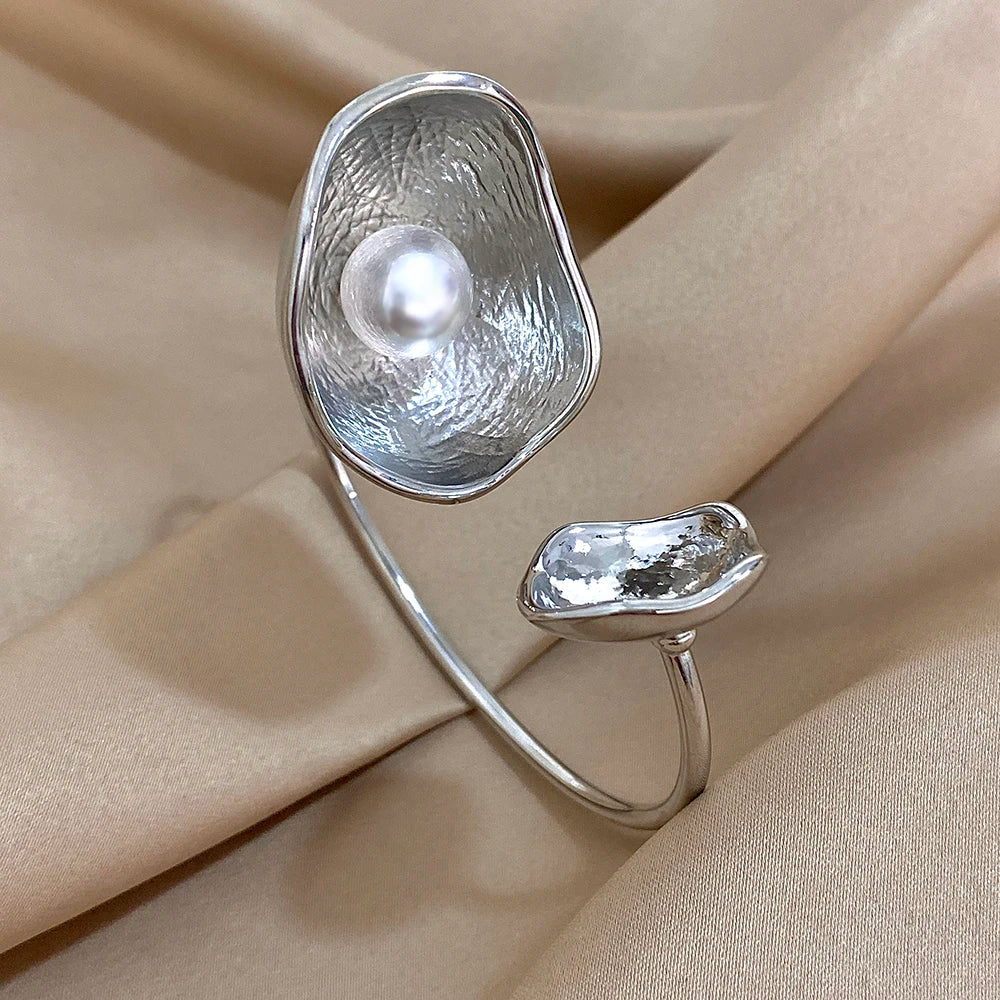 Stainless Steel Double Flower or Coastal Cuff Bracelet Bangle for Women