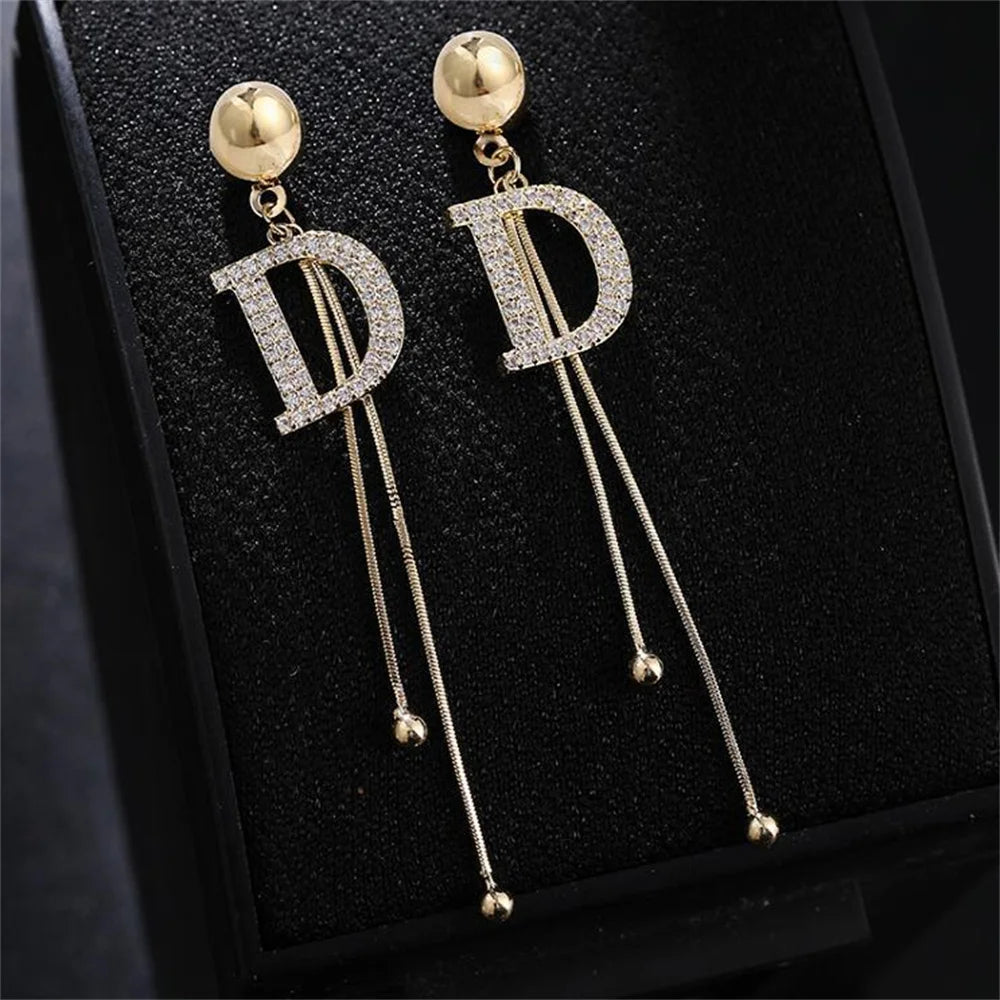 Faux "Designer" Long Simple Elegant Earrings - Letter D only