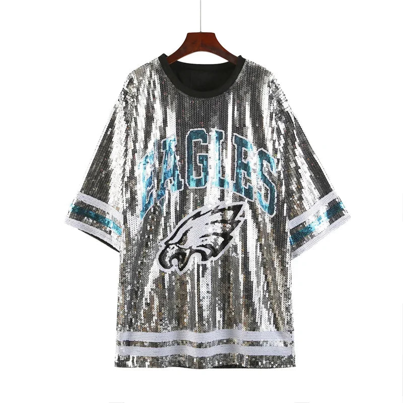 Sequined Eagles Shirt Fashion Short Sleeve