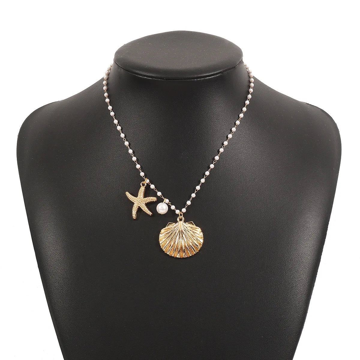 Starfish Pendant Necklace for Women Ocean Series Imitation Pearl Bohemian Shell Necklace