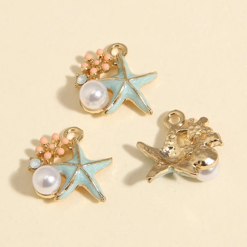 Lovely Enamel Shell Starfish Pearl Flower Charms