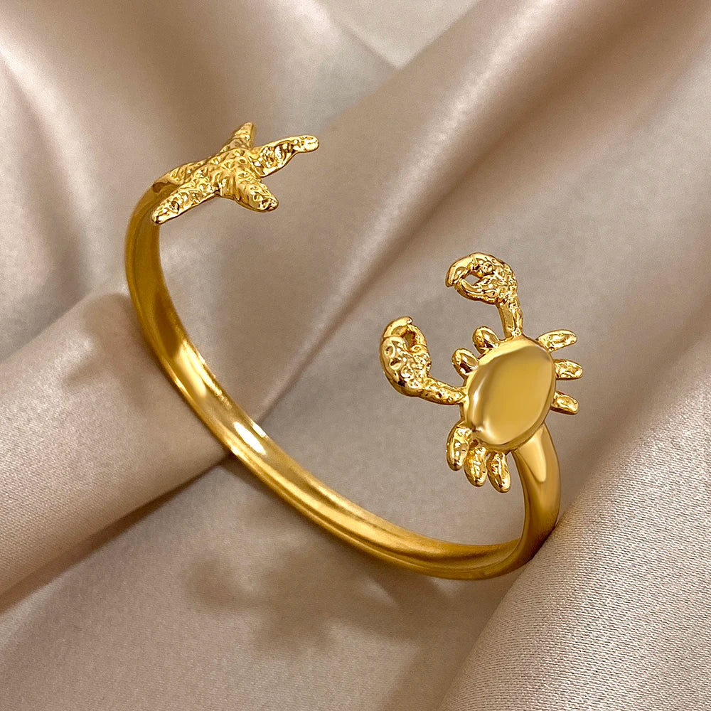 Stainless Steel Double Flower or Coastal Cuff Bracelet Bangle for Women
