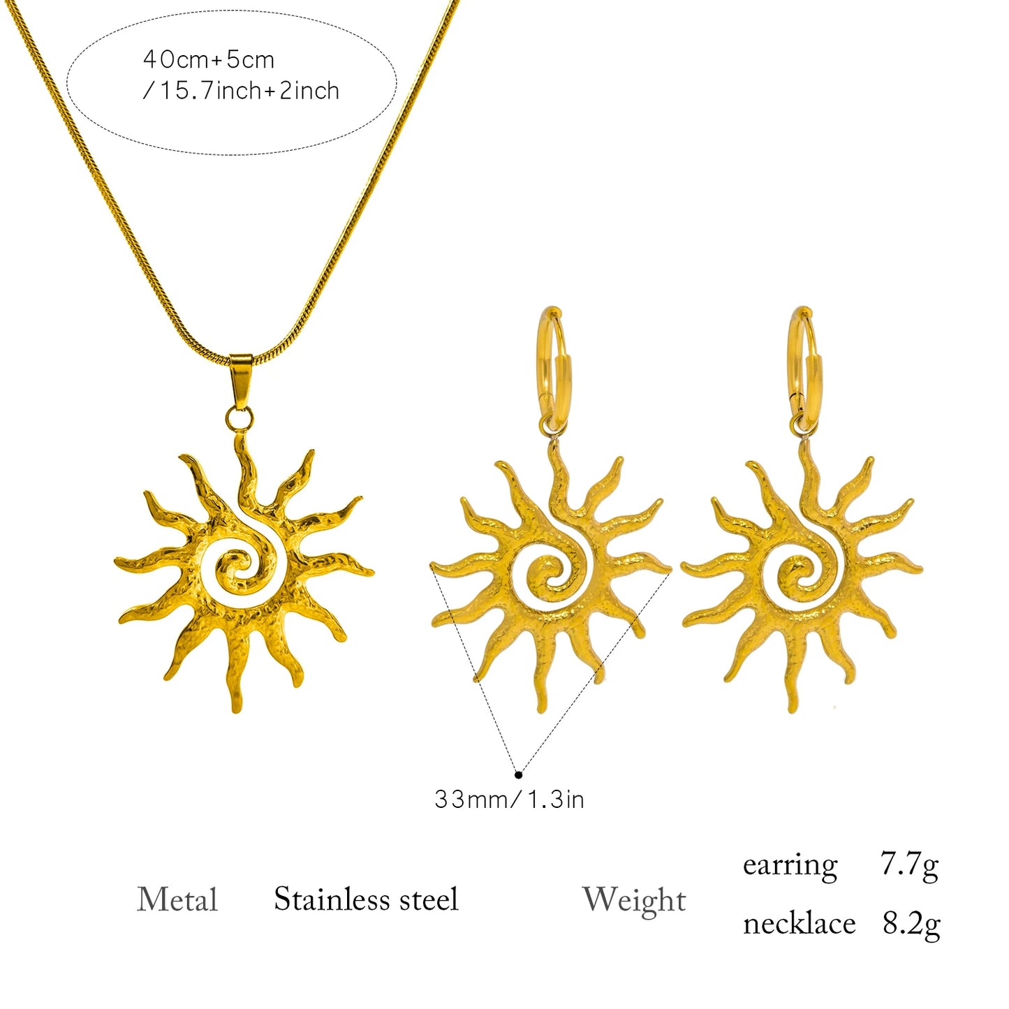 Sun Geometric Drop Necklace or Earrings for Women