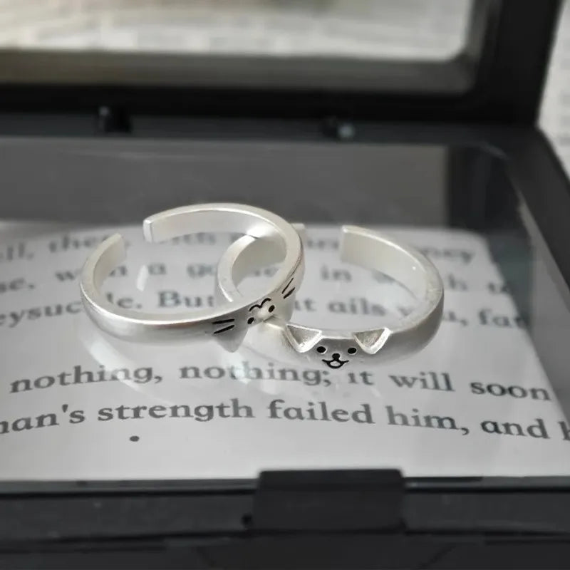 2pcs Cute Cat Dog Animal Couple Ring