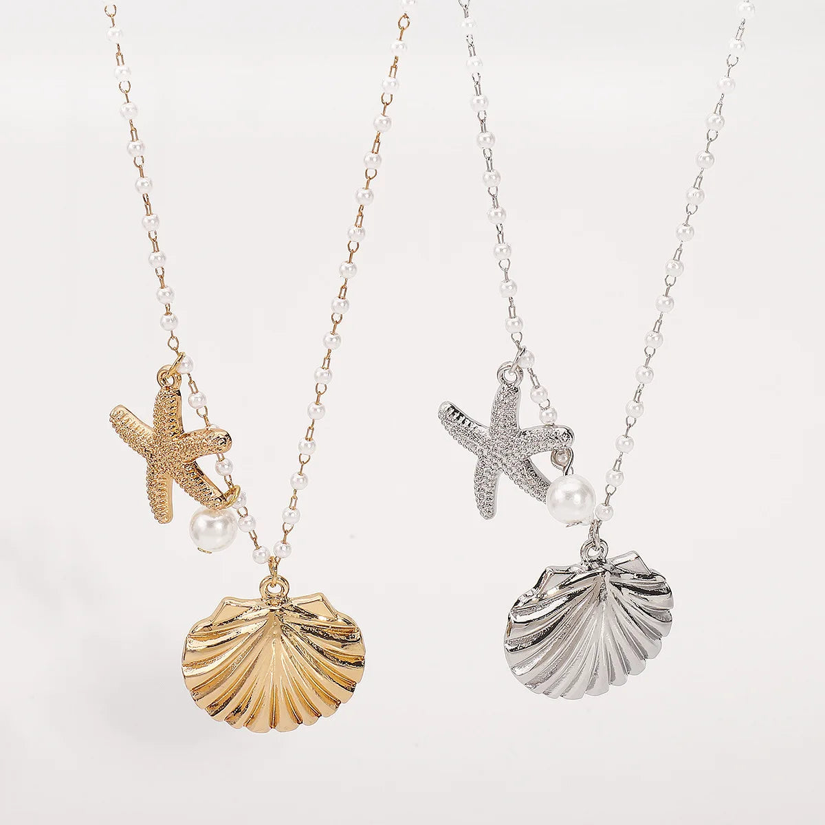 Starfish Pendant Necklace for Women Ocean Series Imitation Pearl Bohemian Shell Necklace