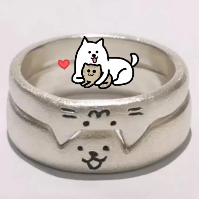 2pcs Cute Cat Dog Animal Couple Ring
