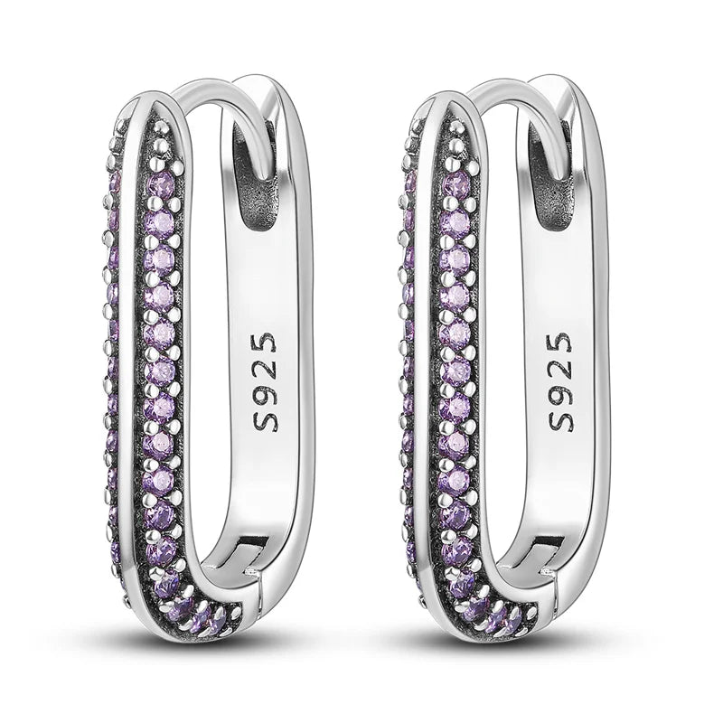 Stamped Silver Hoop Drop Fashion Pierced Earrings