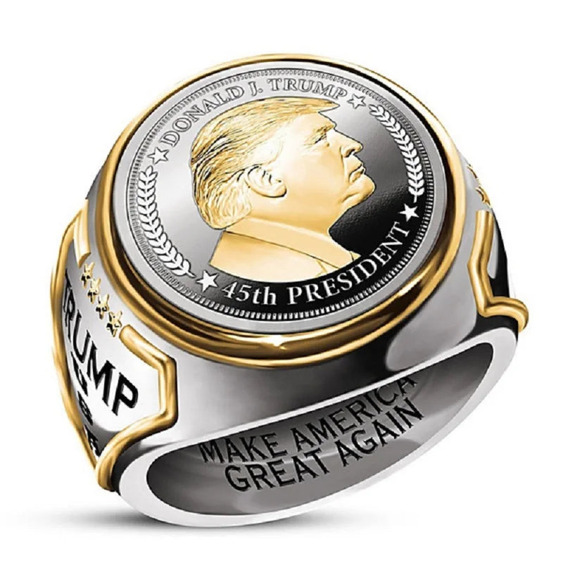 Collectable Silver Plated Donald Trump MAGA Ring