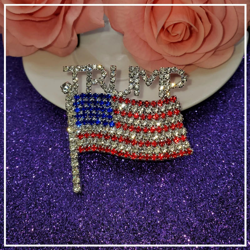 Crystal "TRUMP with the USA flag" Brooch