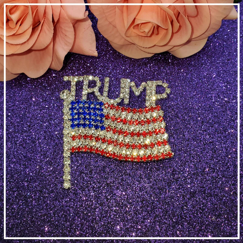 Crystal "TRUMP with the USA flag" Brooch