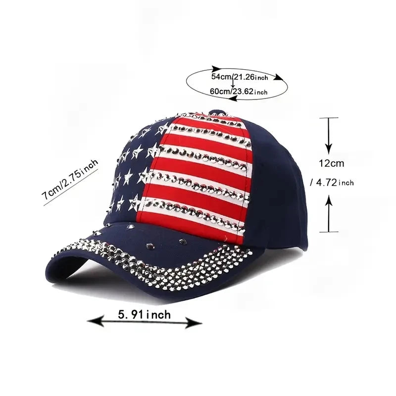 American Flag Sparkle Studded Baseball Cap - Choice of Color!