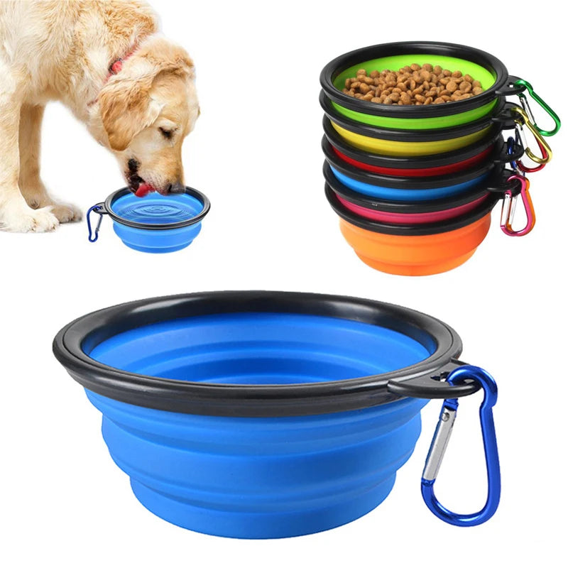 Travel Folding Dog/Cat Feeder Bowl With Carabiner