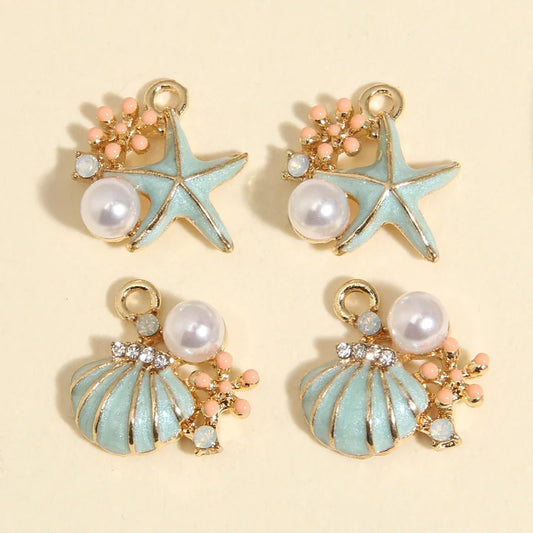 Lovely Enamel Shell Starfish Pearl Flower Charms