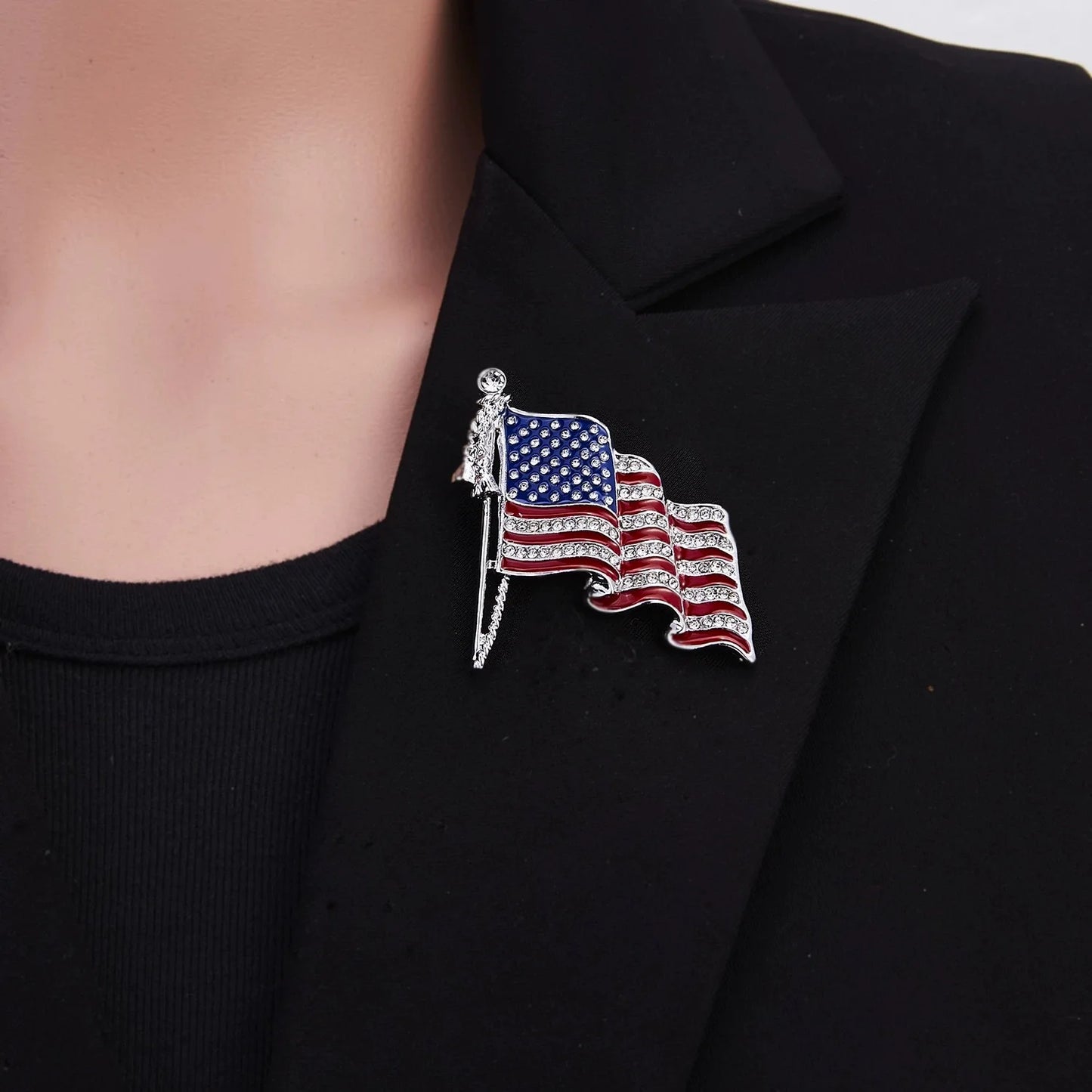 Rhinestone USA America Flags Brooches