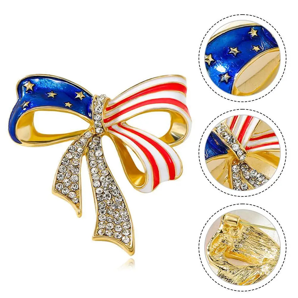 USA Flag Bow Crystal Lapel Pin