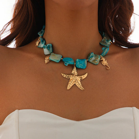 Boho Sea Turtle Sea Conch Sea Star Pendant Necklace