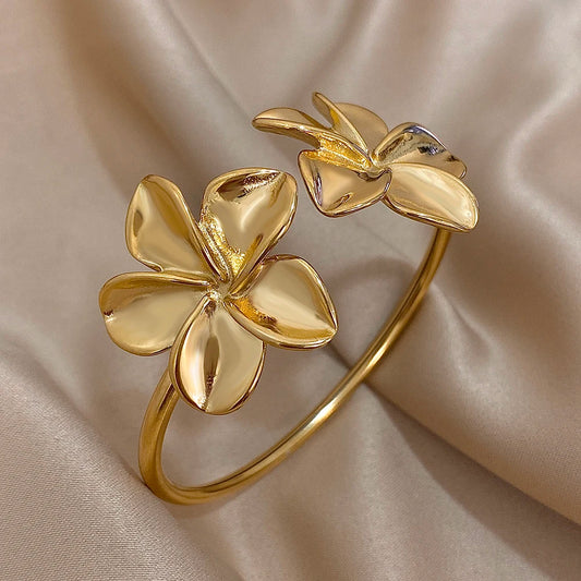 Stainless Steel Double Flower or Coastal Cuff Bracelet Bangle for Women